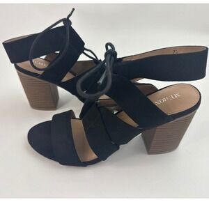 Merona Block Heel Sandals Lace Up Strappy Open Toe Heels Black Women's 7.5
